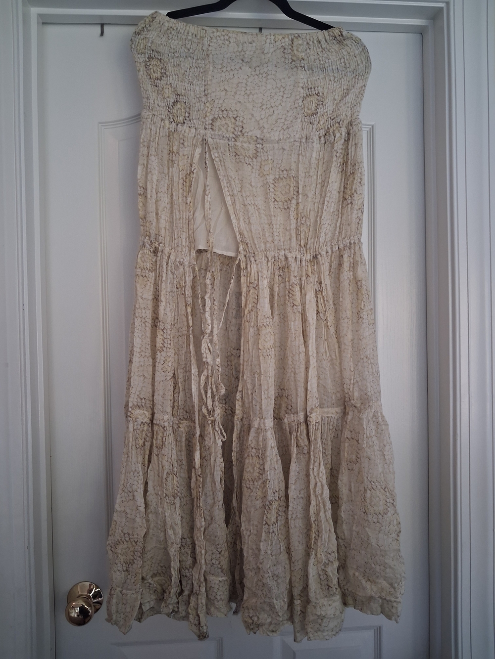 RARE Free People Cream Tiered Boho Maxi Skirt ConVertible Dress Vintage GuC Flaw